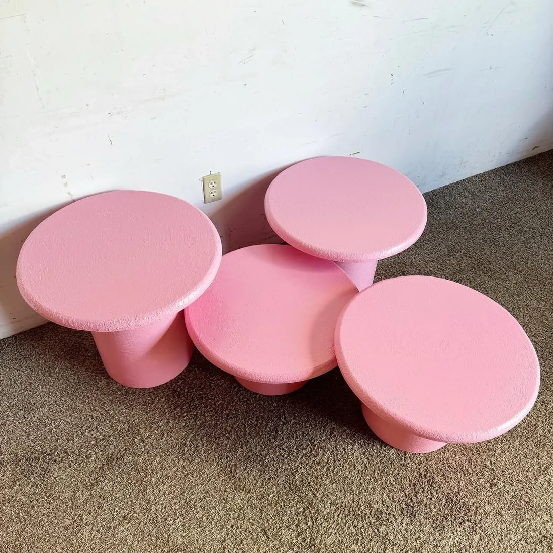 Postmodern Pink Textures Circular Mushroom Nesting Tables - Set of 4 - 4