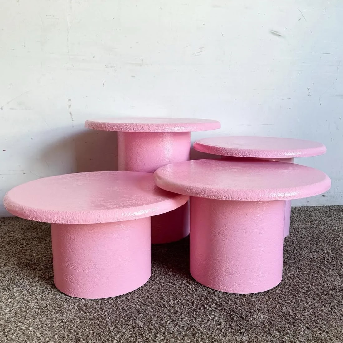 Postmodern Pink Textures Circular Mushroom Nesting Tables - Set of 4 - 5