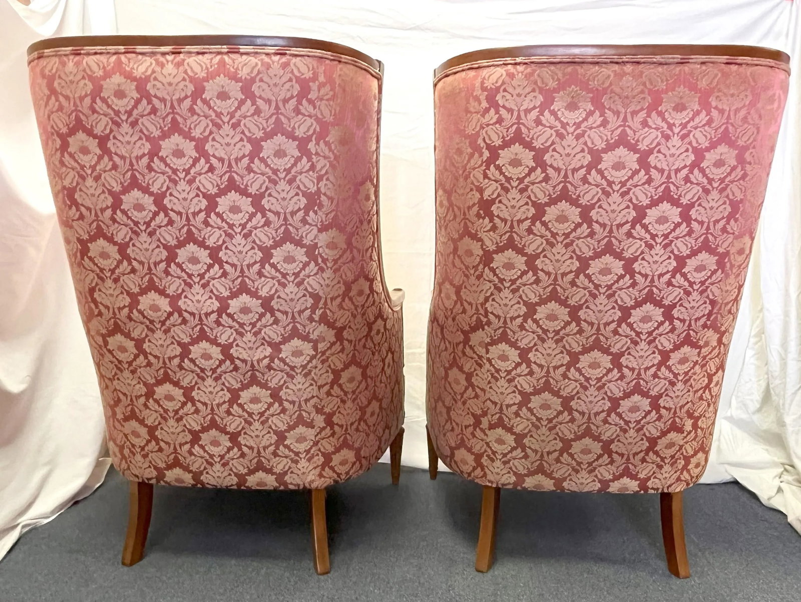 Vintage 1960's Regency Style Fruitwood With Tufted Upholstery High Back Chairs- a Pair - 4
