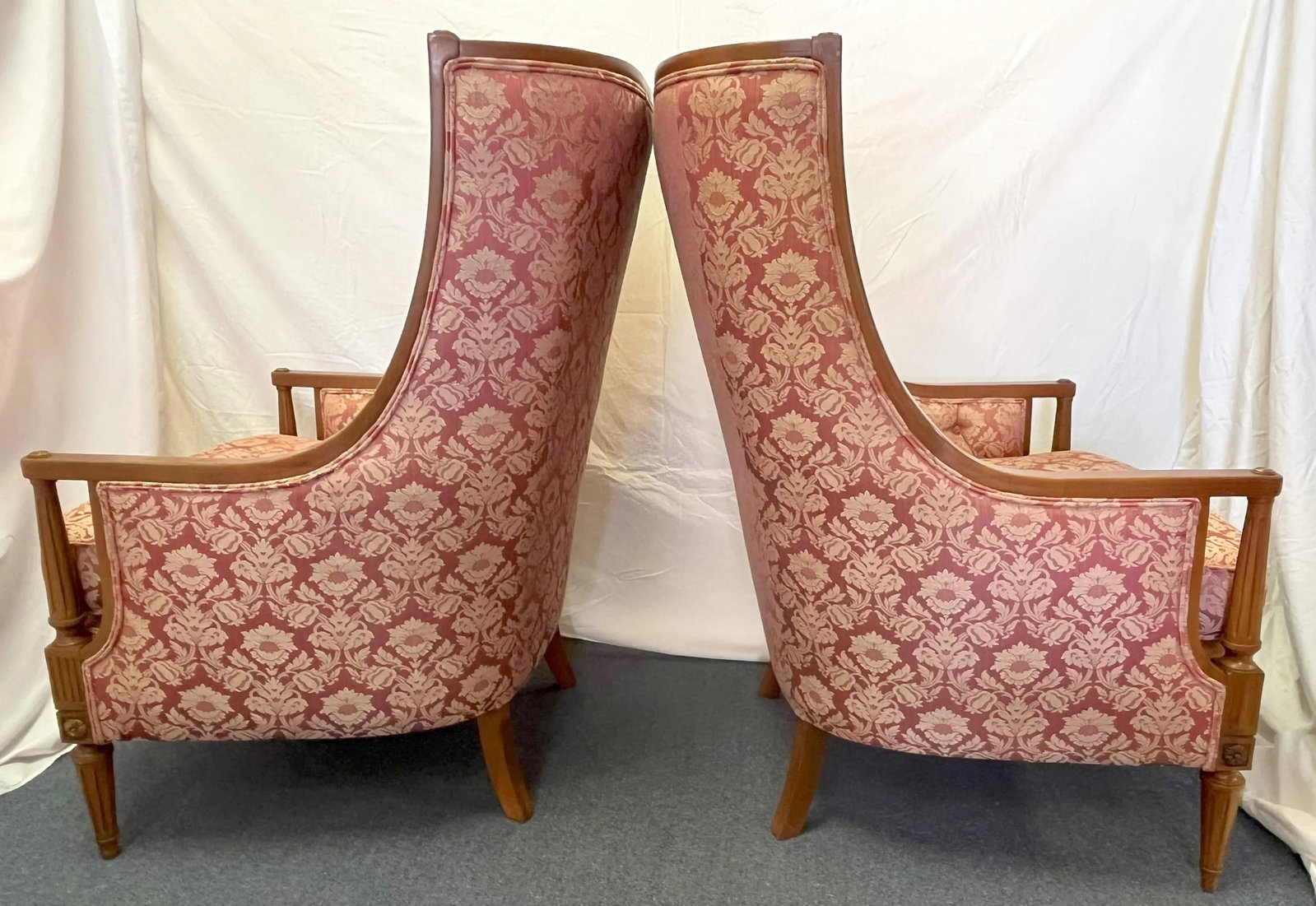 Vintage 1960's Regency Style Fruitwood With Tufted Upholstery High Back Chairs- a Pair - 5
