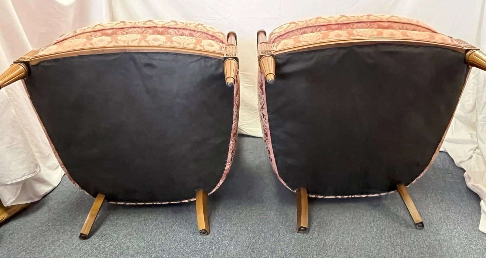 Vintage 1960's Regency Style Fruitwood With Tufted Upholstery High Back Chairs- a Pair - 8