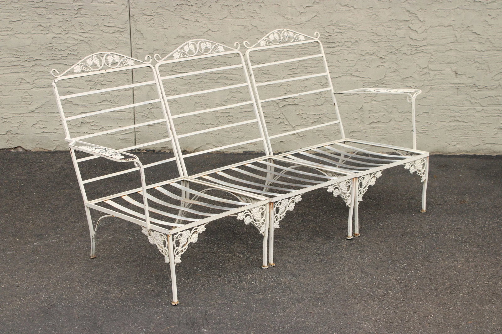 Vintage Quality Wrought Iron Three Piece Outdoor Patio Sofa - 4