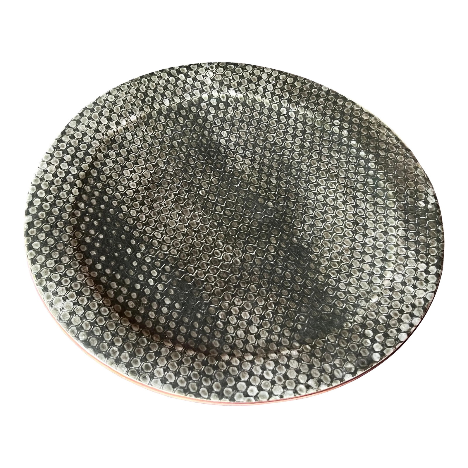 Vintaeg Ellen Evans Studio Art Pottery Snakeskin Charger / Platter: Fabulous piece of unique American art pottery by the great Ellen Evans of Terrafirma Ceramics of New York City, c.1997. It has a wonderful snakeskin glaze on it, and is in very good vintage condition