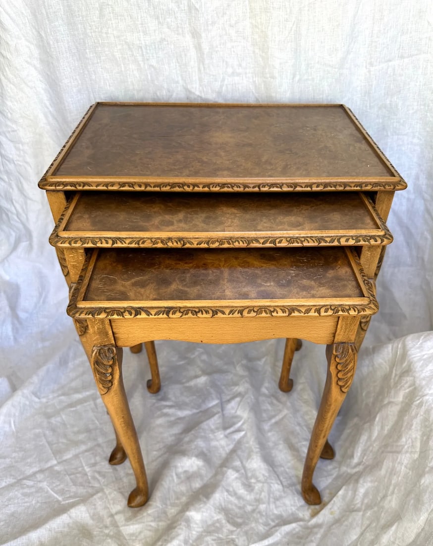 Vintage Burlwood Nesting Tables-A Set - 3