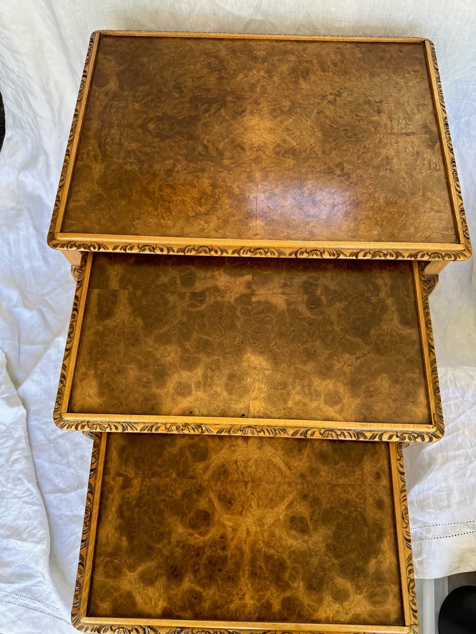 Vintage Burlwood Nesting Tables-A Set - 5