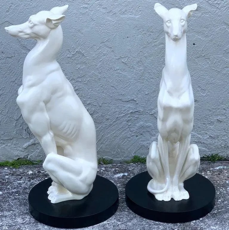 Mid 20th Century Hollywood Regency Black and White Whippets - a Pair - 3