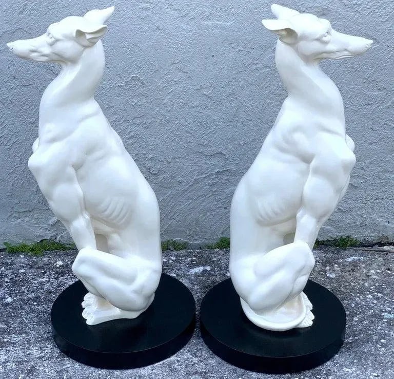 Mid 20th Century Hollywood Regency Black and White Whippets - a Pair - 4