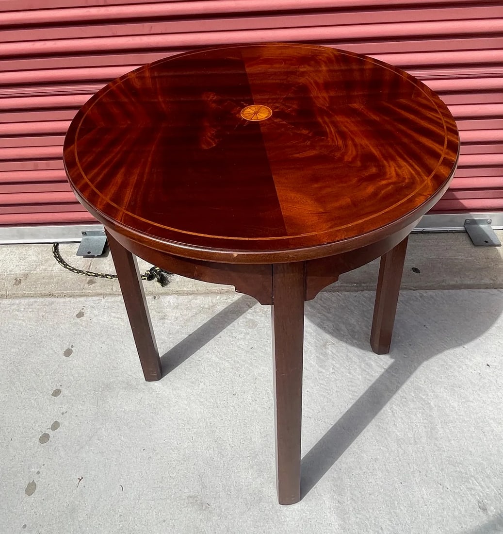 Vintage Round Inlaid Crotch Burl Mahogany Side Table - 2