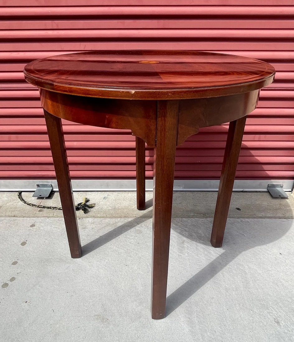 Vintage Round Inlaid Crotch Burl Mahogany Side Table - 3