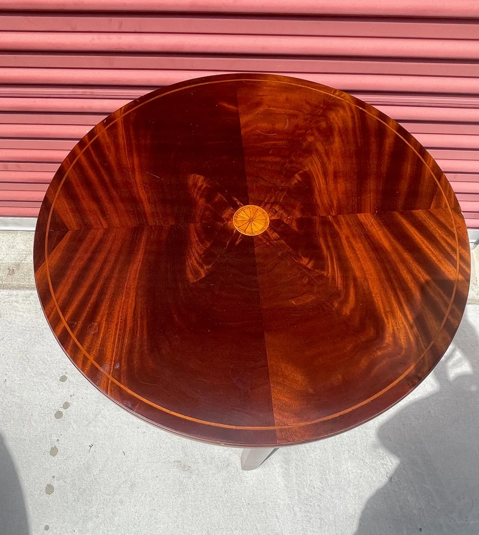 Vintage Round Inlaid Crotch Burl Mahogany Side Table - 4
