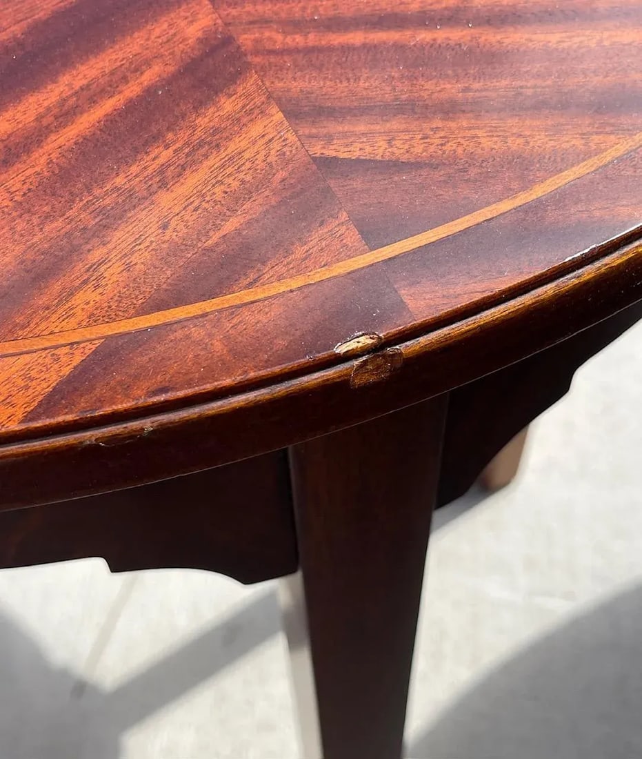 Vintage Round Inlaid Crotch Burl Mahogany Side Table - 9