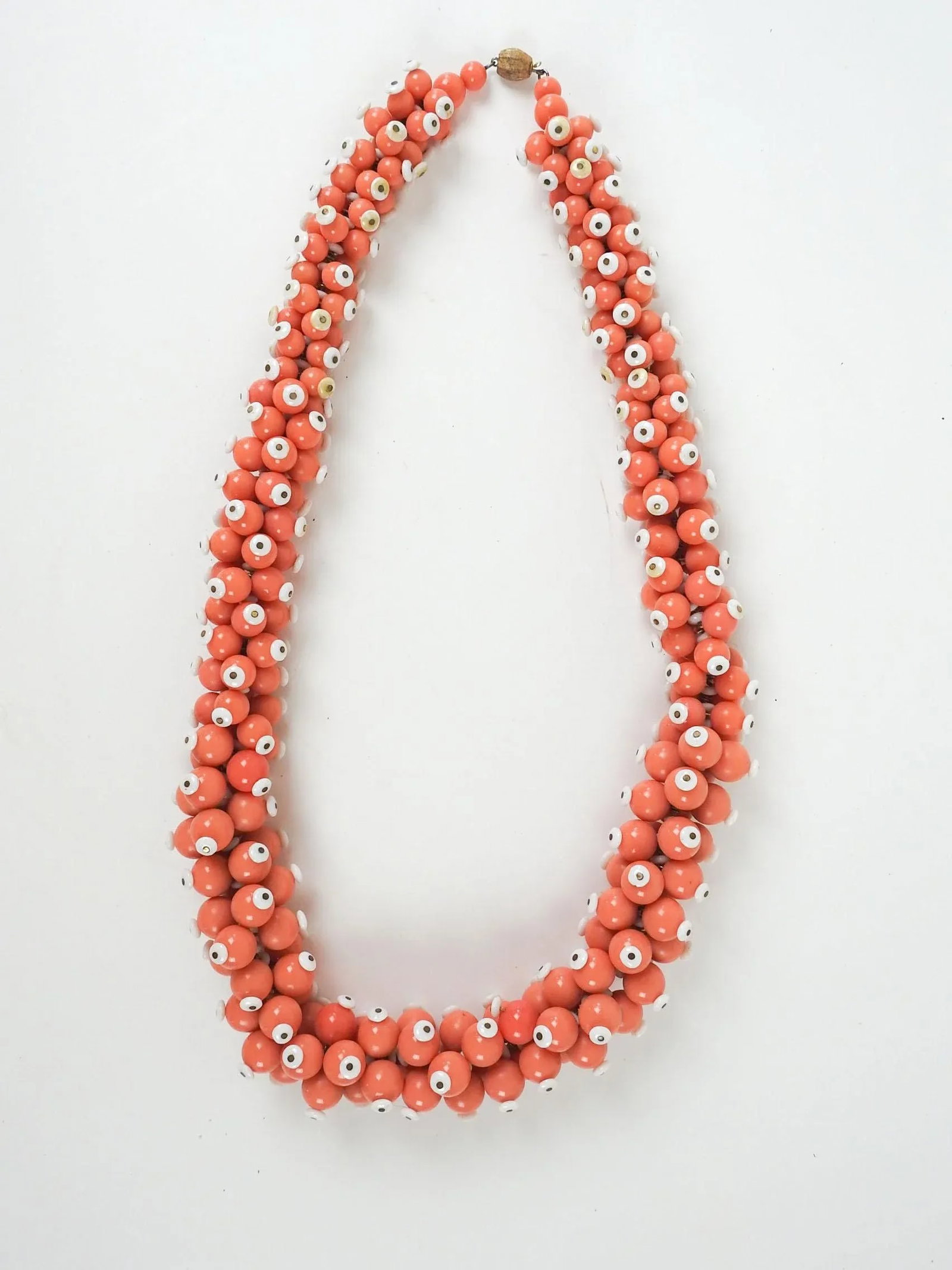 Vintage Handmade Salmon & White Beaded Statement Necklace - 5