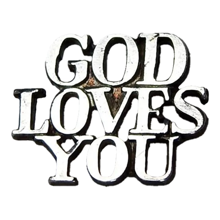 Late 20th Century Tiffany Sterling Silver God Loves You Lapel Tie Pin: Vintage late 20th century Tiffany sterling silver "God Loves You" lapel or tie pin. Marked on back, 1/2" sq. good condition. Condition: Alterations: Original Condition Unaltered Imperfections: Some