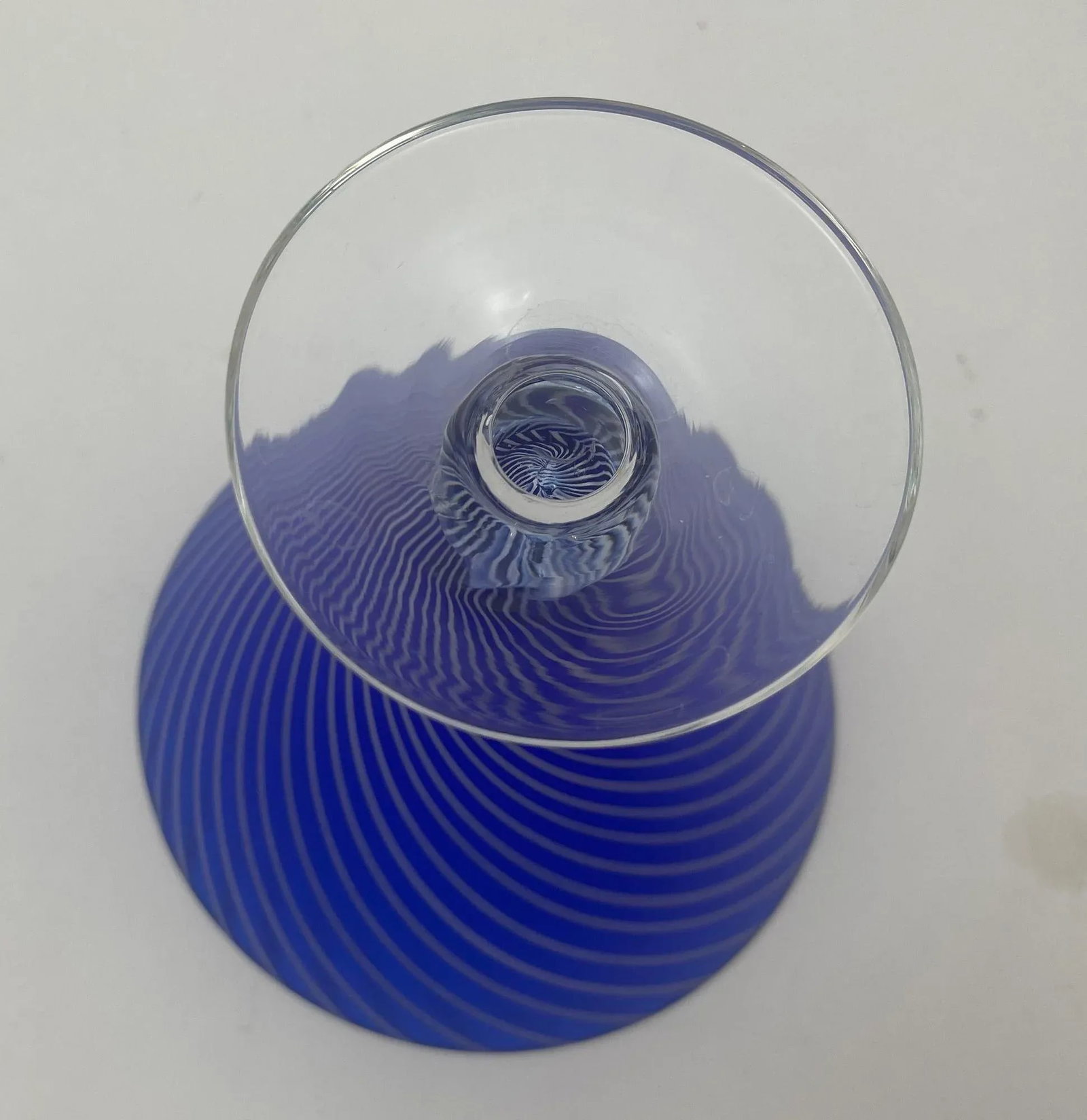 Cobalt Blue Italian Stemmed Martini Glasses Set of 6 Post Modern Barware 1980s - 10