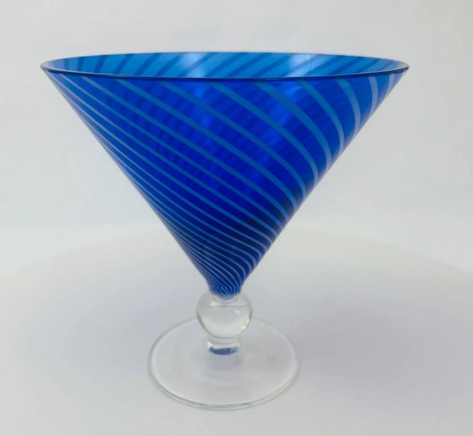 Cobalt Blue Italian Stemmed Martini Glasses Set of 6 Post Modern Barware 1980s - 11