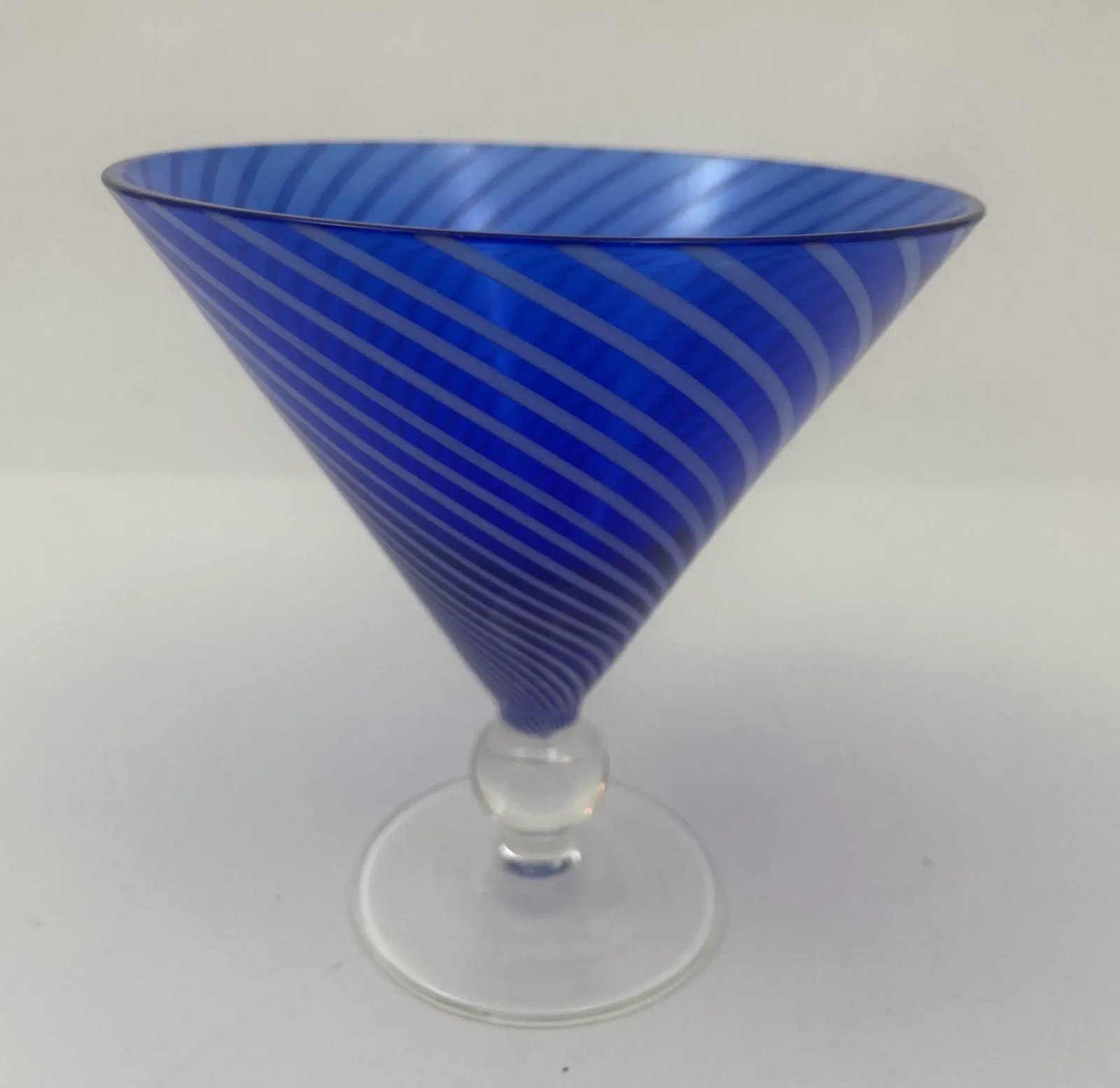 Cobalt Blue Italian Stemmed Martini Glasses Set of 6 Post Modern Barware 1980s - 6