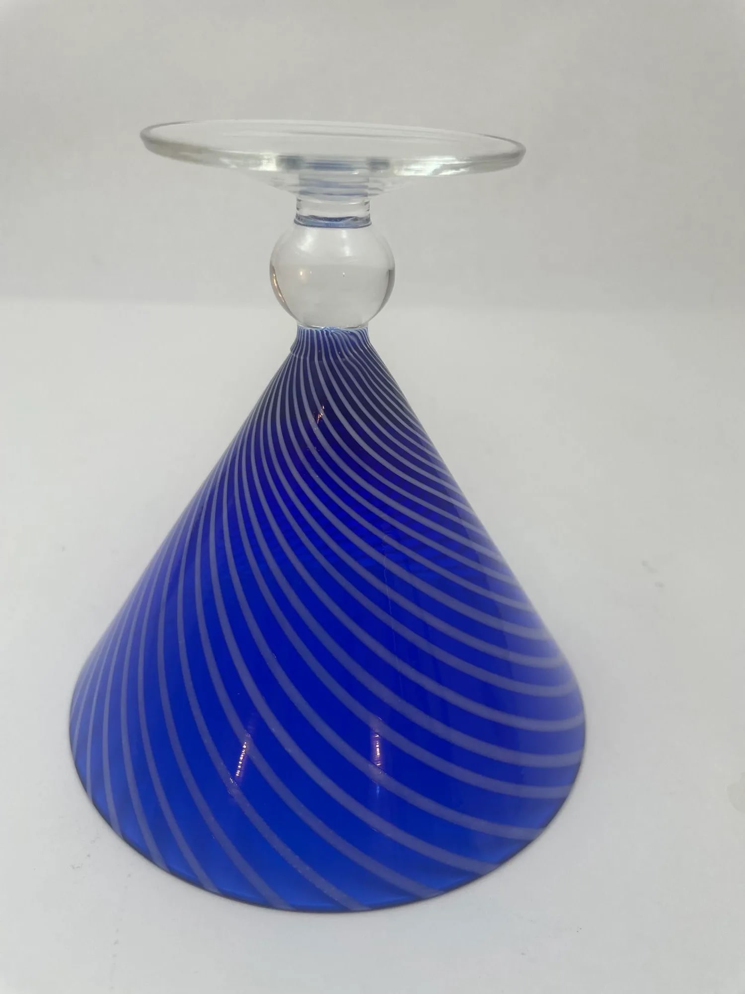 Cobalt Blue Italian Stemmed Martini Glasses Set of 6 Post Modern Barware 1980s - 7