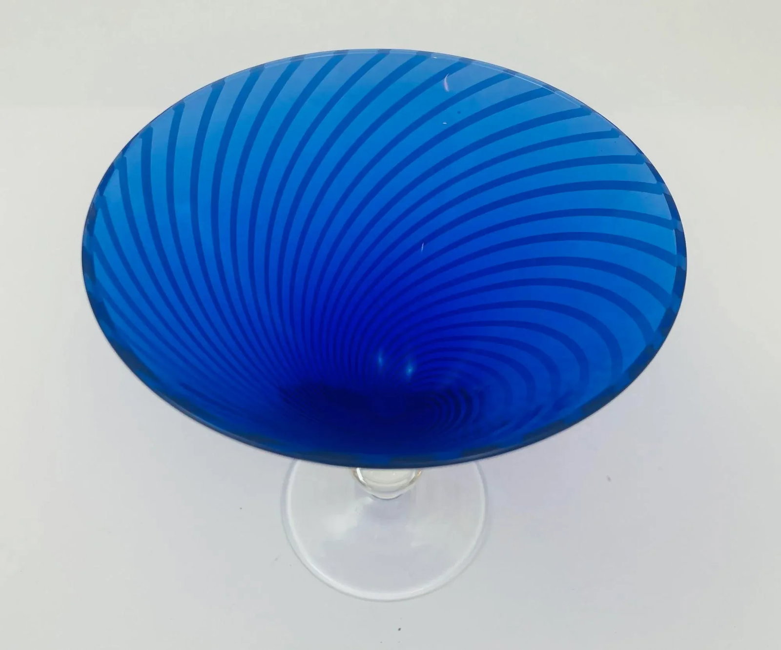Cobalt Blue Italian Stemmed Martini Glasses Set of 6 Post Modern Barware 1980s - 8
