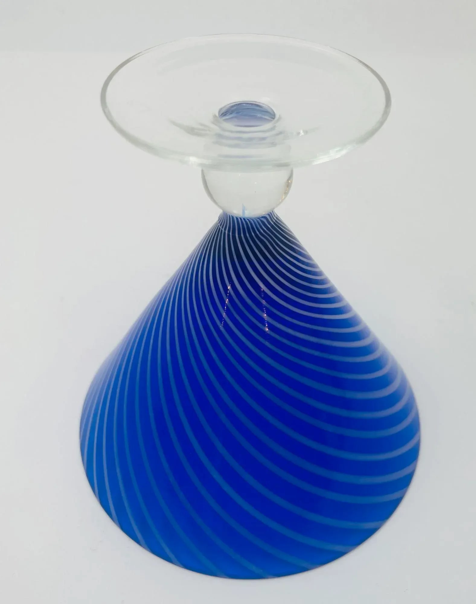 Cobalt Blue Italian Stemmed Martini Glasses Set of 6 Post Modern Barware 1980s - 9