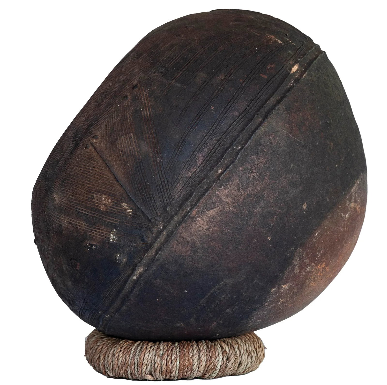 Antique African Clay Pot With Rattan Base - 8