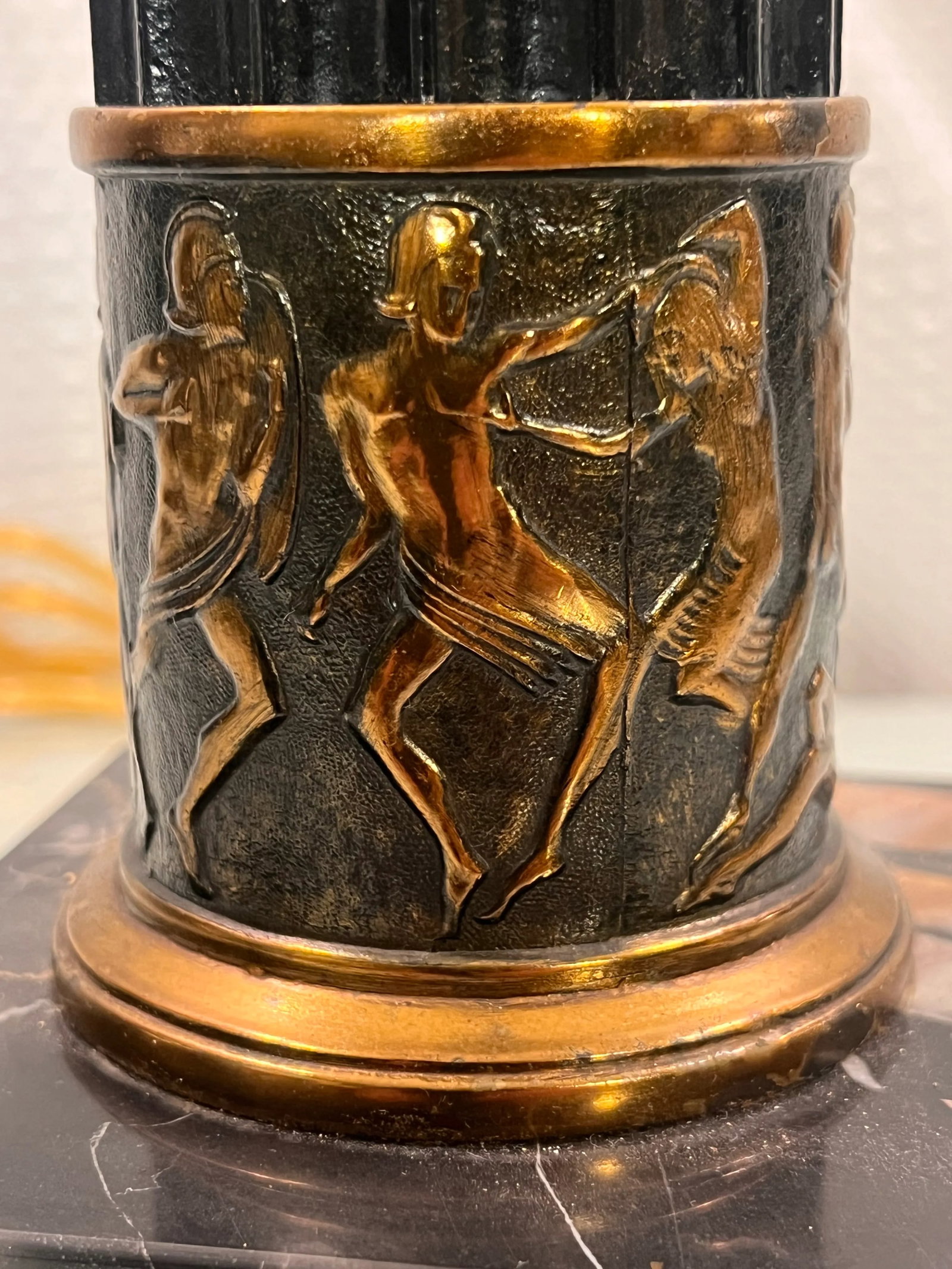 1950s Crest Company Neoclassical Patinated Bronze Column Table Lamp - Styled After Frederick Coop - 6