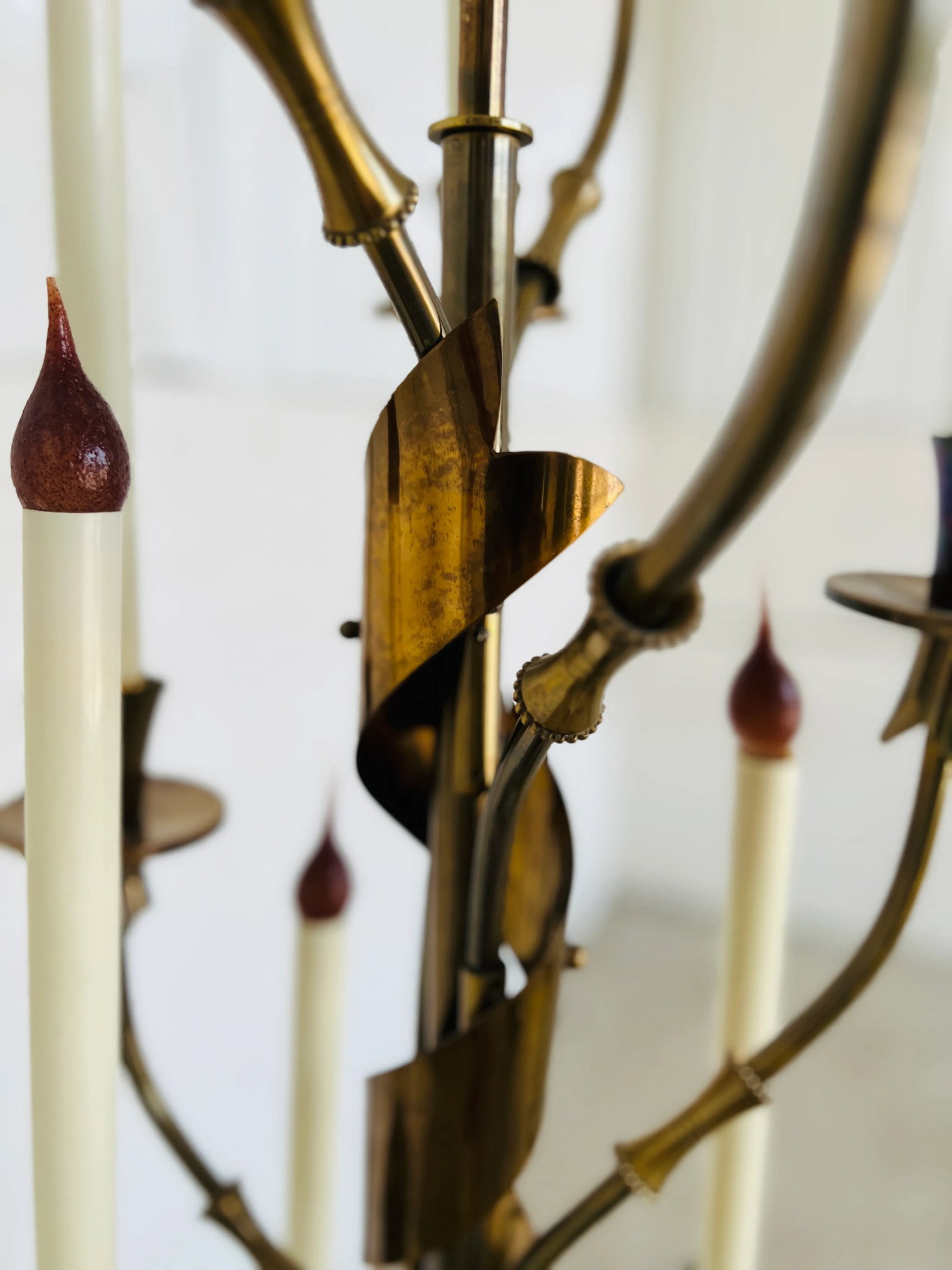Rare, Italian Mid Century Stilnovo 10-Light Brass & Marble Floor Lamp C. 1960 - 10