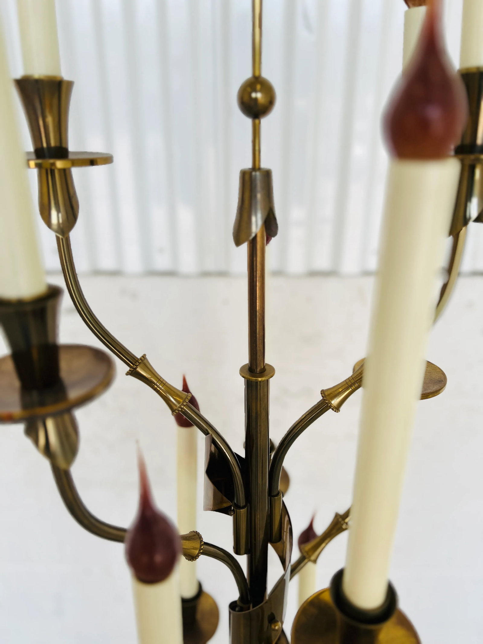 Rare, Italian Mid Century Stilnovo 10-Light Brass & Marble Floor Lamp C. 1960 - 3