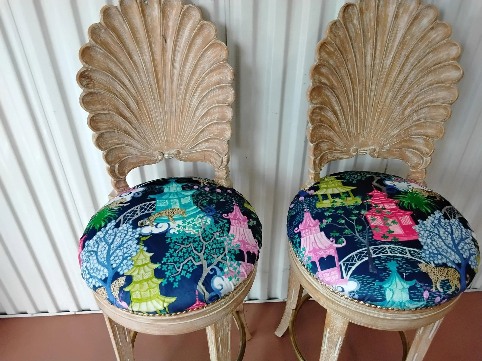 1970s Hollywood Regency Grotto Style Counter Stools - Set of 2 - 2