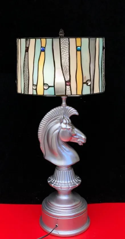 Mid-Century Silver-Toned Brass Lamps Chess Knight Design- Pair - 11
