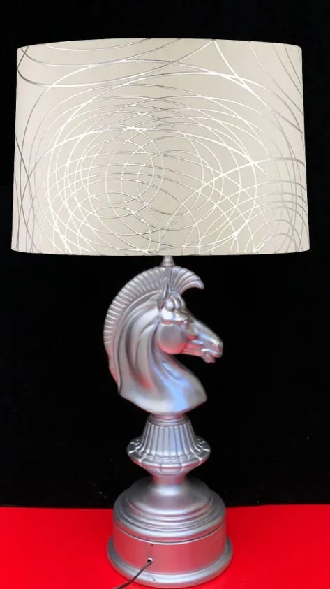 Mid-Century Silver-Toned Brass Lamps Chess Knight Design- Pair - 8