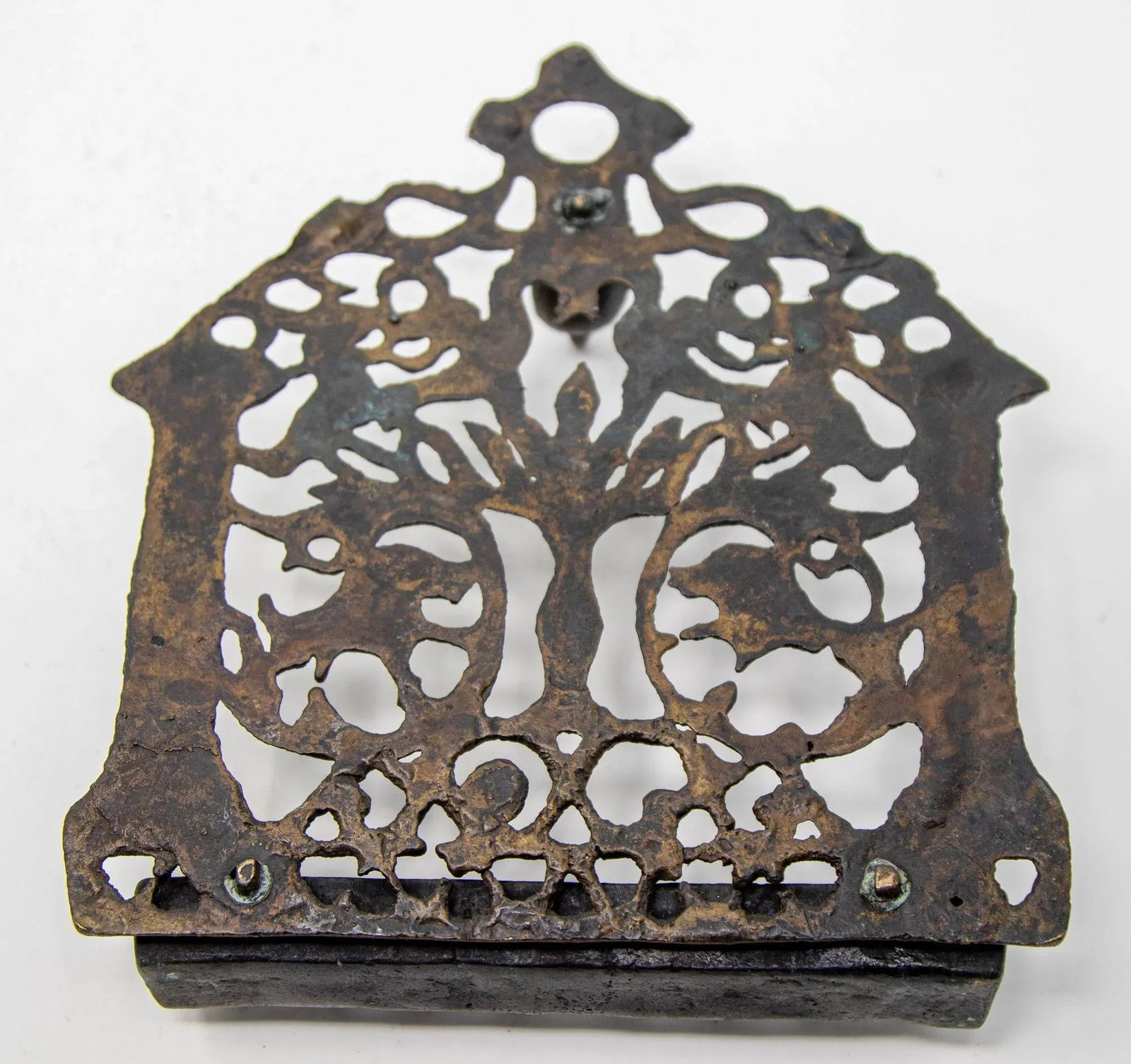 North-African Brass Hanukkah Lamp Menorah Oil Lamp Judaica Morocco 19th Century - 10