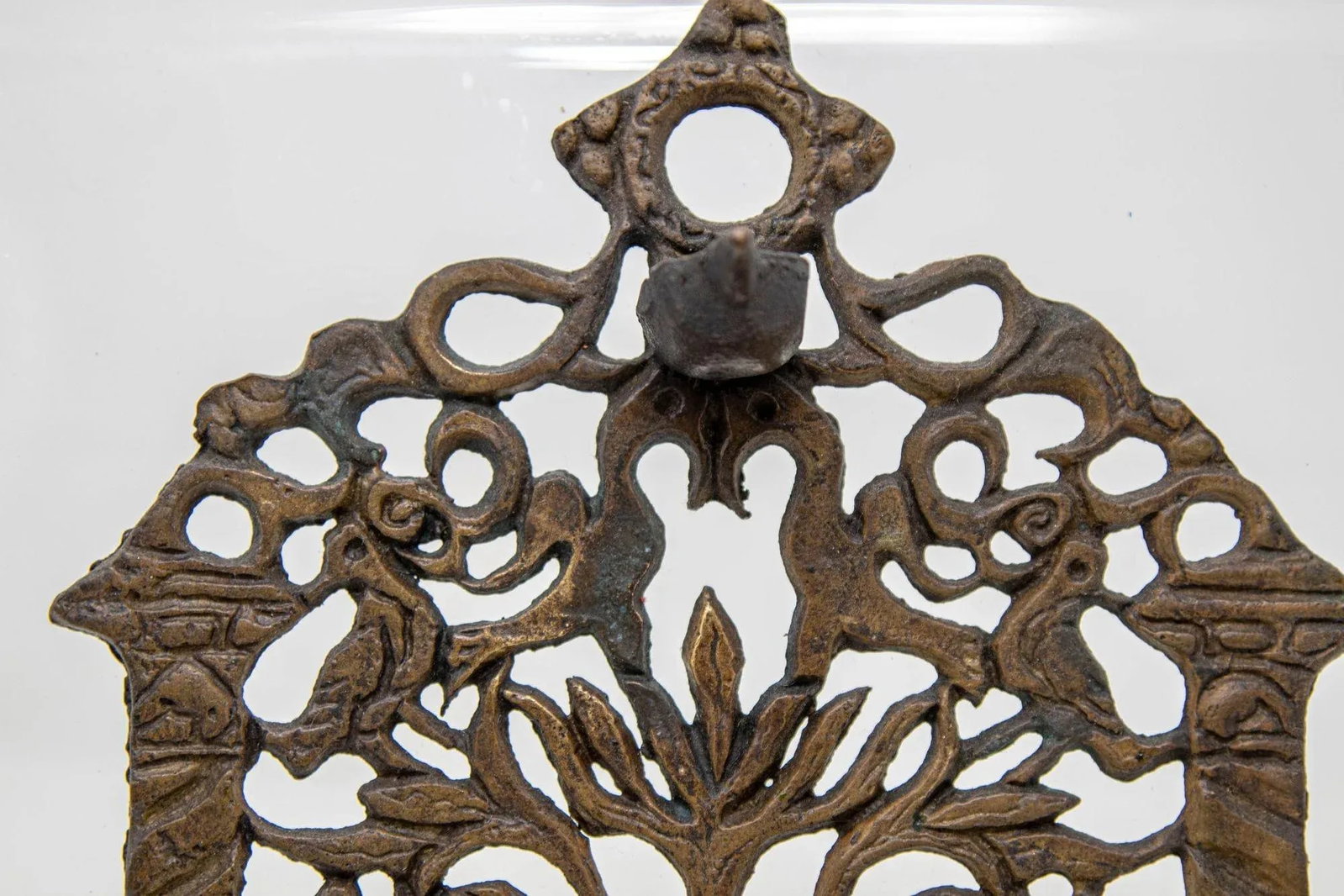 North-African Brass Hanukkah Lamp Menorah Oil Lamp Judaica Morocco 19th Century - 12