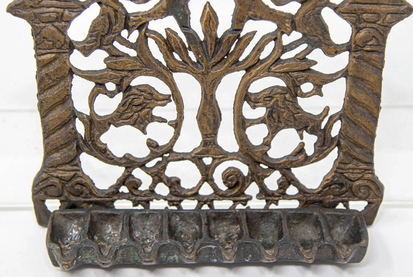 North-African Brass Hanukkah Lamp Menorah Oil Lamp Judaica Morocco 19th Century - 2