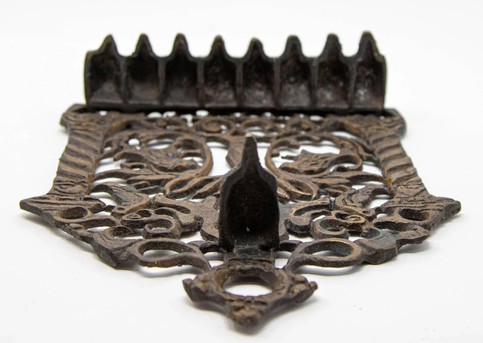 North-African Brass Hanukkah Lamp Menorah Oil Lamp Judaica Morocco 19th Century - 5
