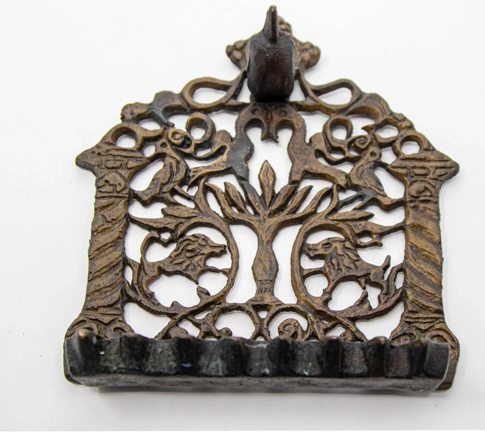 North-African Brass Hanukkah Lamp Menorah Oil Lamp Judaica Morocco 19th Century - 9