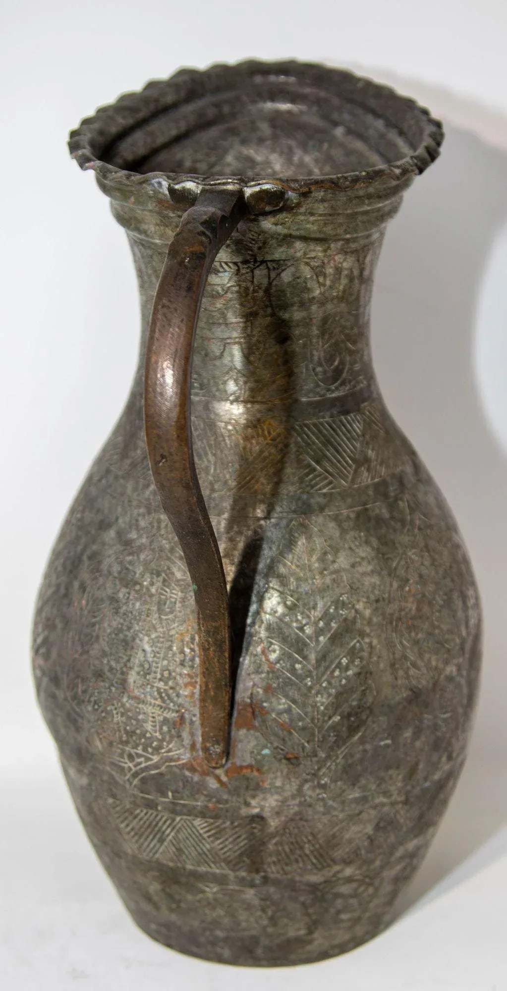 Islamic Tinned Copper Pitcher Middle Eastern Persian Antique 19th Century Ewer - 10