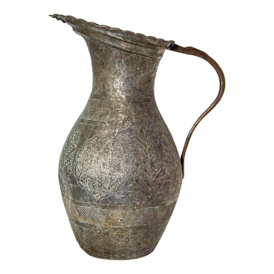 Islamic Tinned Copper Pitcher Middle Eastern Persian Antique 19th Century Ewer (1 of 12)
