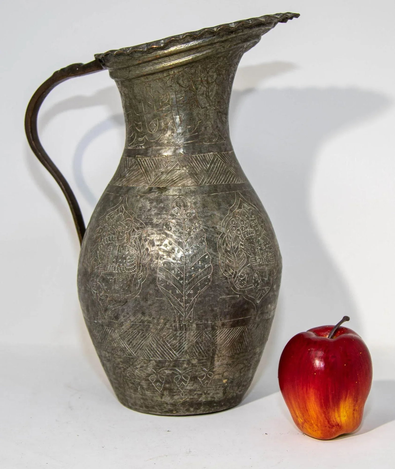 Islamic Tinned Copper Pitcher Middle Eastern Persian Antique 19th Century Ewer - 2