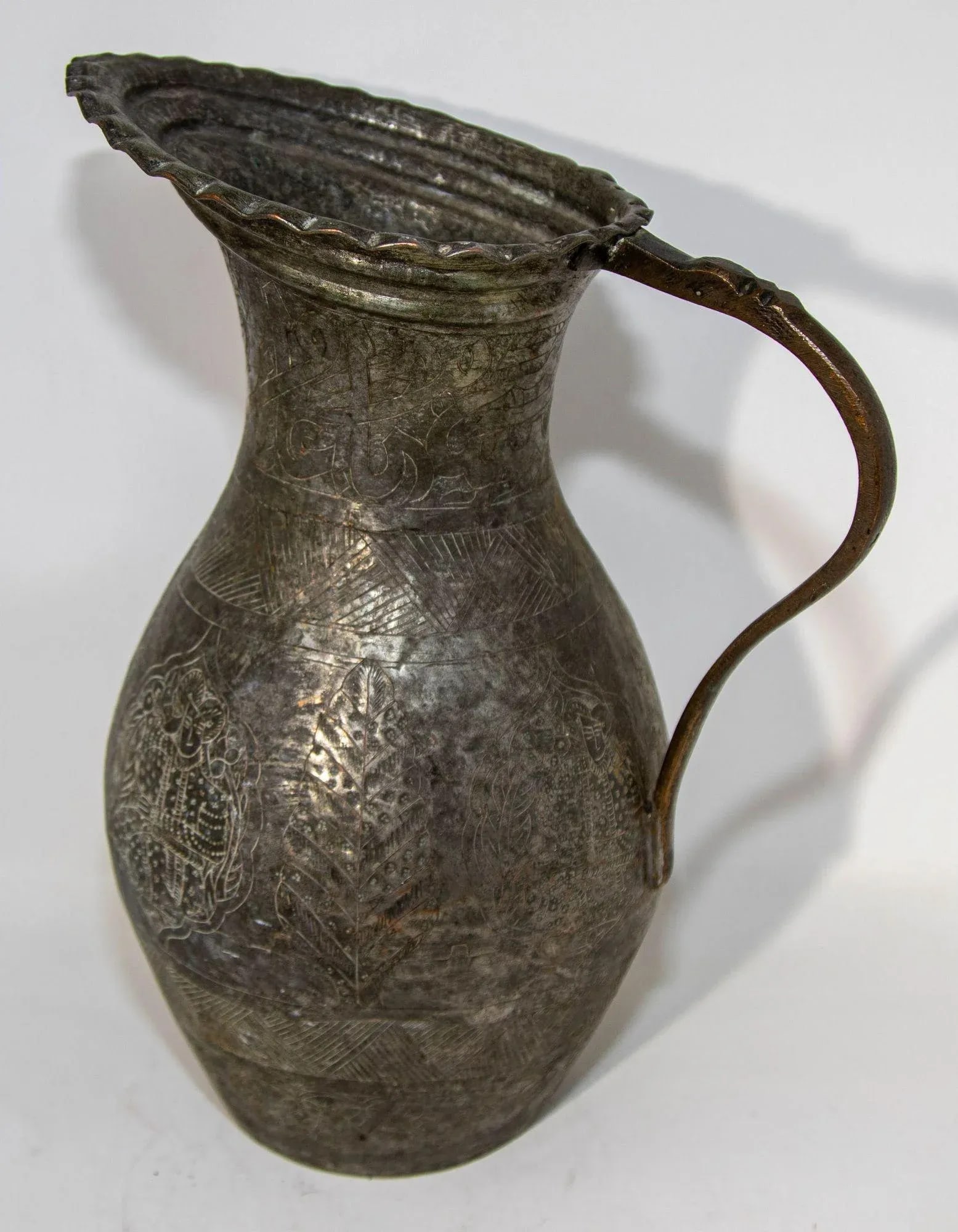 Islamic Tinned Copper Pitcher Middle Eastern Persian Antique 19th Century Ewer - 3