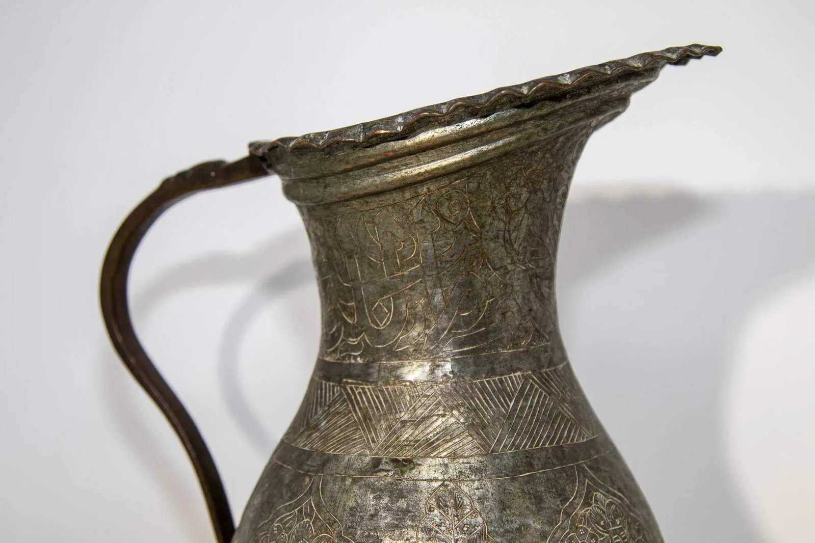 Islamic Tinned Copper Pitcher Middle Eastern Persian Antique 19th Century Ewer - 4