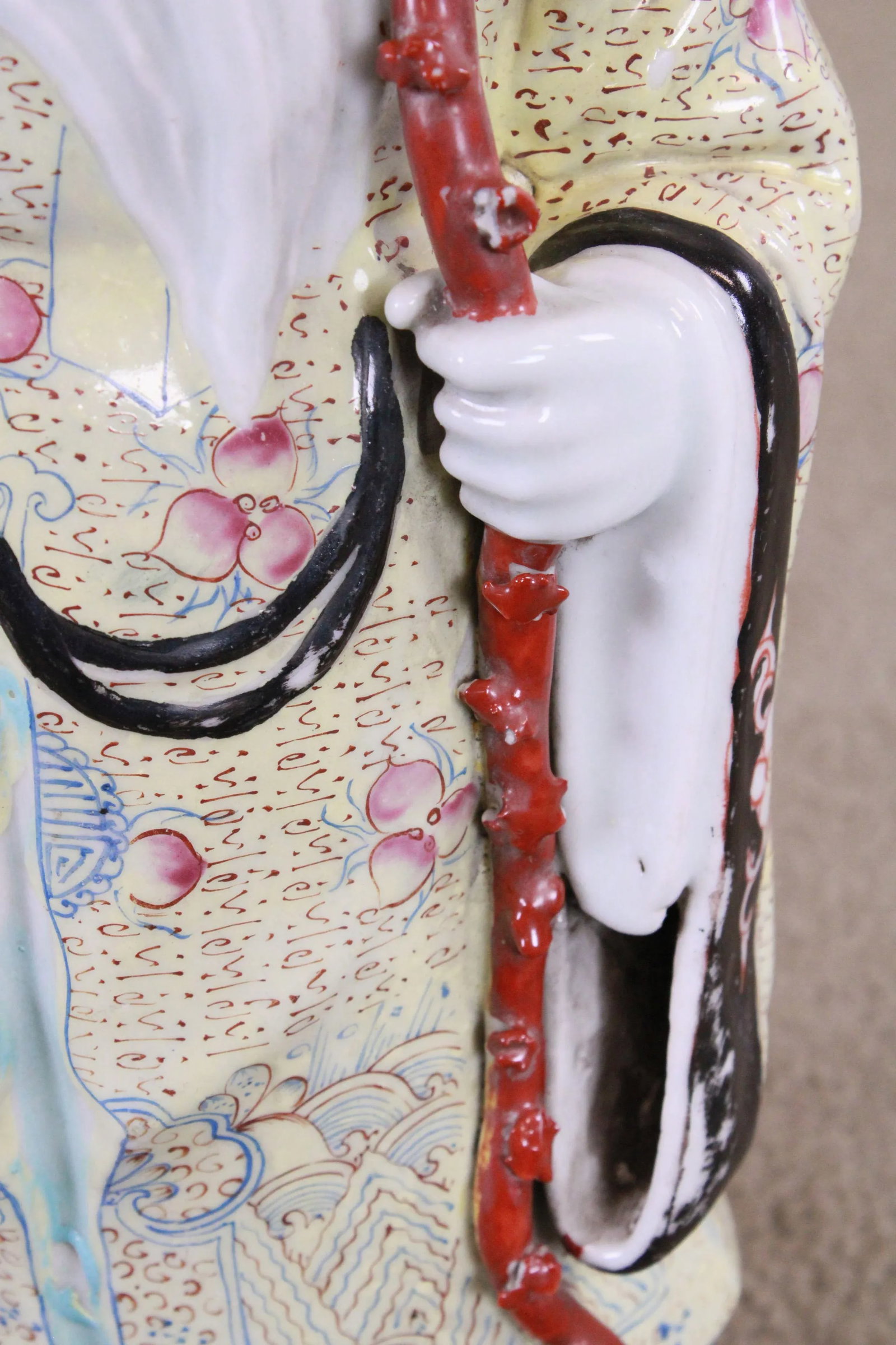Porcelain Figure Shouxing Chinese God of Longevity Wood Base - 11
