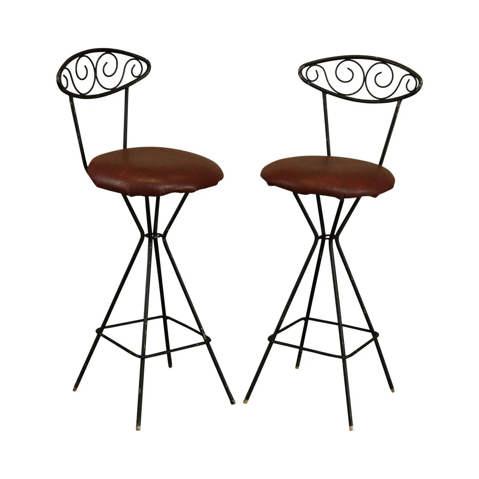 Mid-Century Modern Wrought Iron Barstools - a Pair - 13