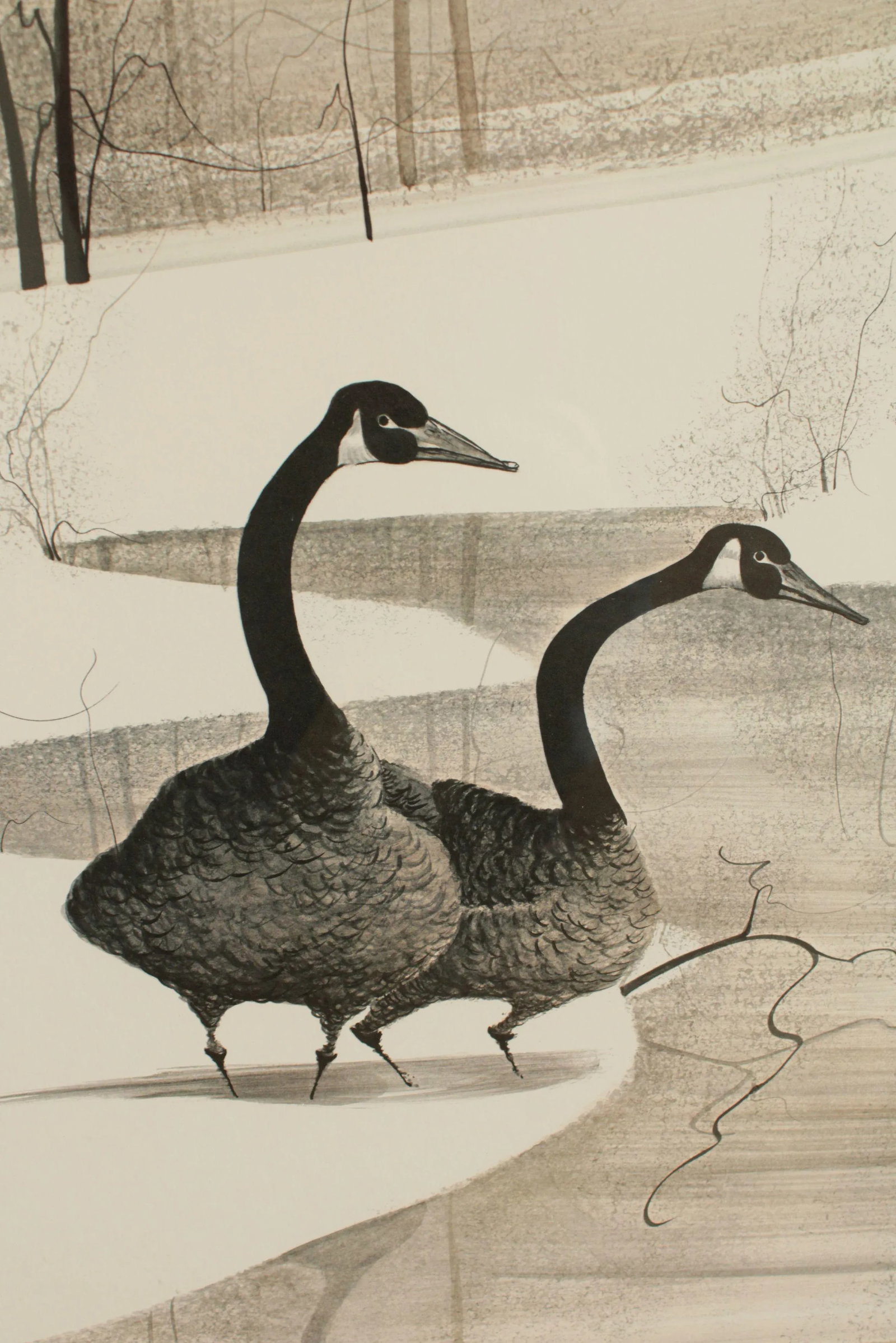 P. Buckley Moss Large Frame Signed Lithograph Winter Scene with Geese - 8