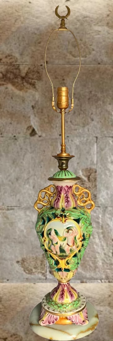 Mid-Century Capodimonte Reticulated Porcelain Cherub Table Lamp - 2