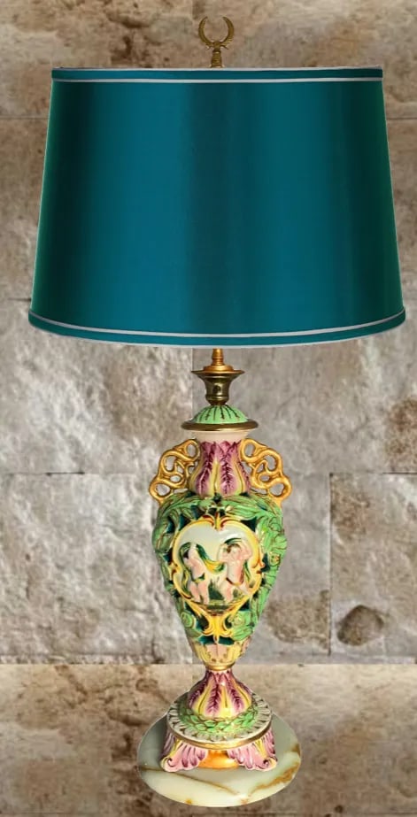 Mid-Century Capodimonte Reticulated Porcelain Cherub Table Lamp - 3