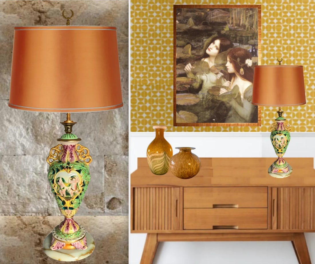 Mid-Century Capodimonte Reticulated Porcelain Cherub Table Lamp - 9