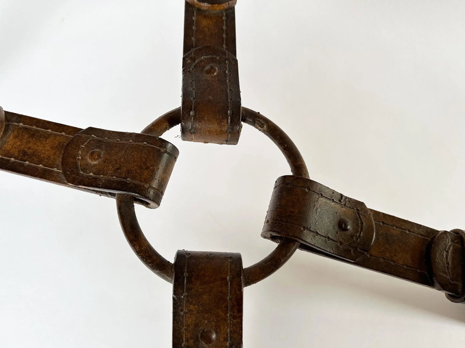 1980s Vintage Hermes Adnet Style Iron Faux Leather Strap Equestrian End Table - 5