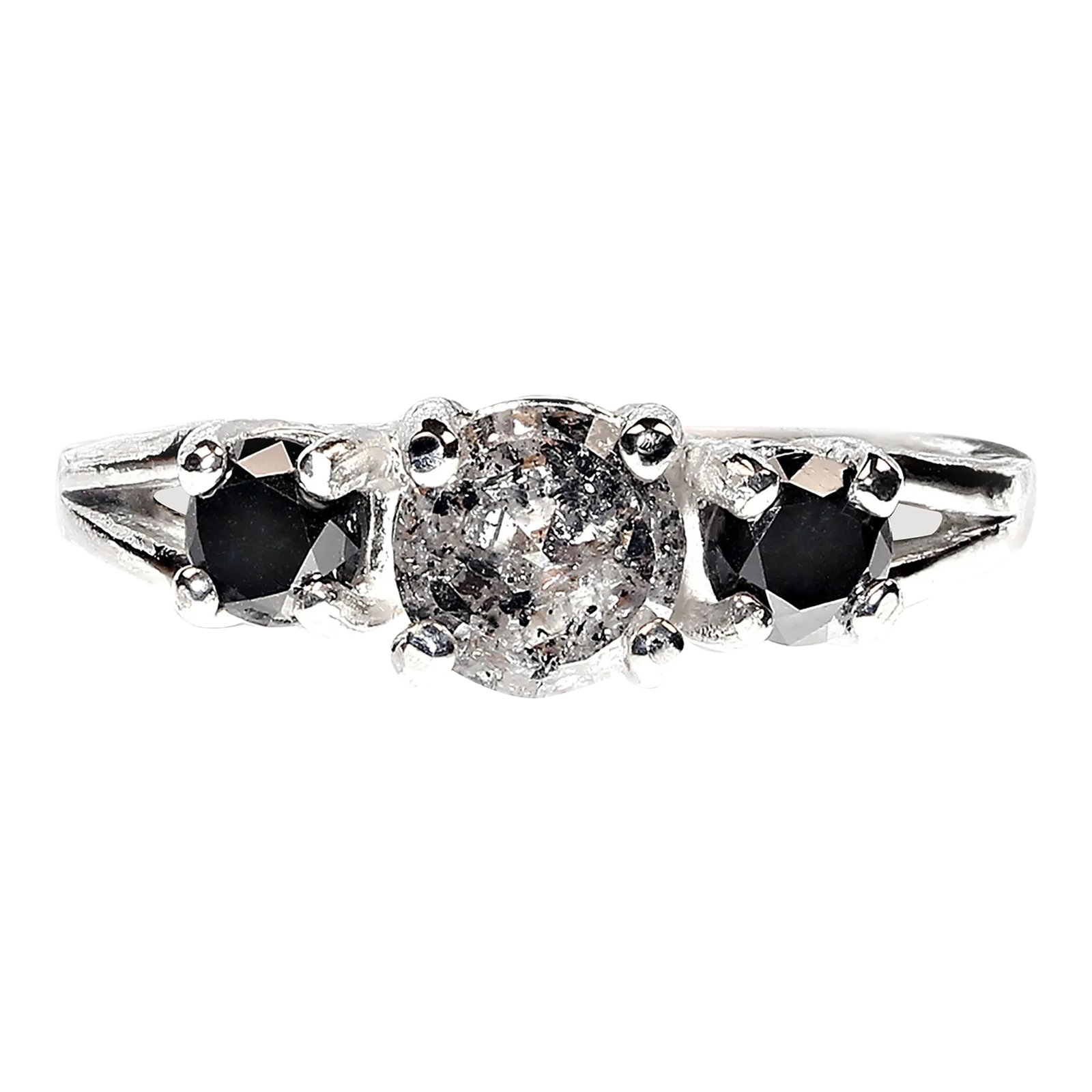 Salt and Pepper Diamond and Black Diamond Ring Size 7: Unique Salt and Pepper Diamond Ring with Black Diamond Accents in Sterling Silver Discover the allure of individuality with this one-of-a-kind Salt and Pepper Diamond ring, elegantly crafted in