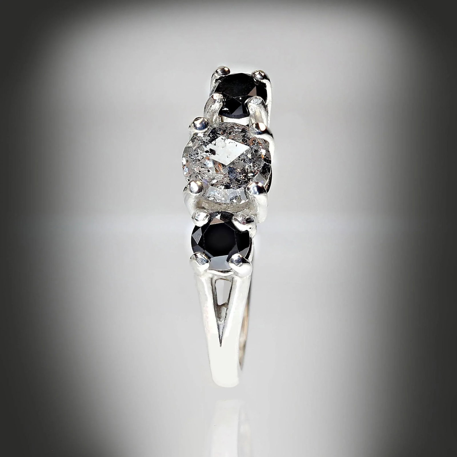 Salt and Pepper Diamond and Black Diamond Ring Size 7 - 2