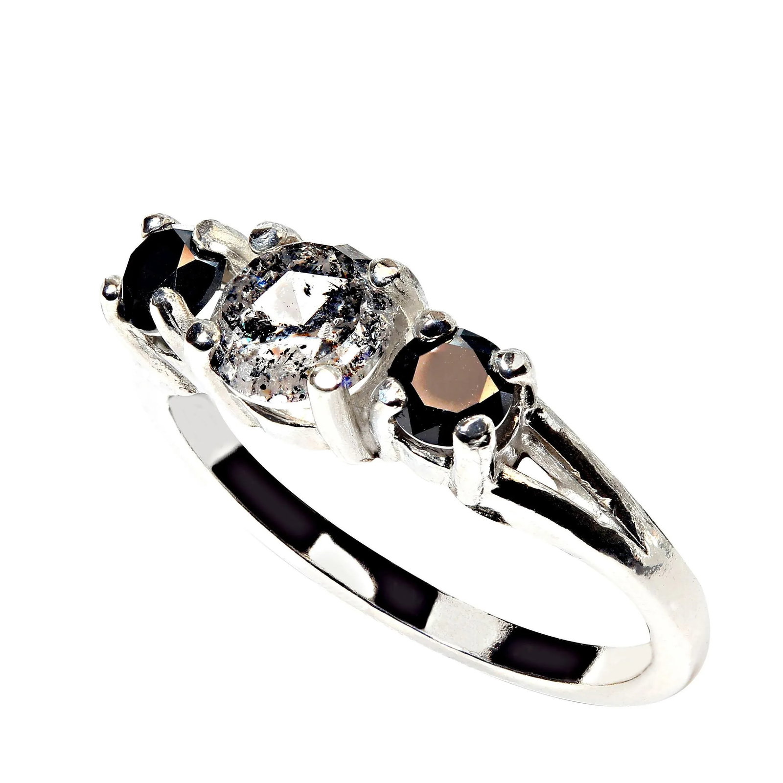 Salt and Pepper Diamond and Black Diamond Ring Size 7 - 4